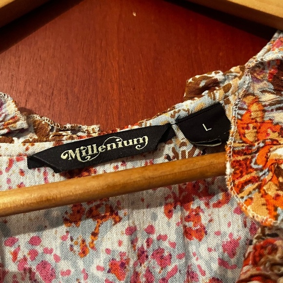 Millennium maxi dress Orange Floral Sleeveless Tassel Tiered Sz L Maxi Dress - Picture 6 of 6